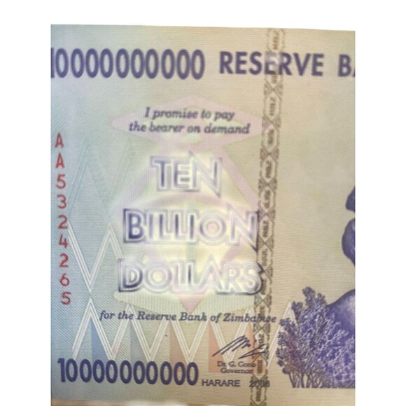Zimbabwe 10 Billion Dollar Banknote 2008 Series 10000000000 Reserve Currency Col - Picture 4 of 8